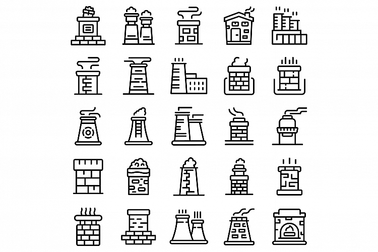 Chimney icons set, outline style example image 1