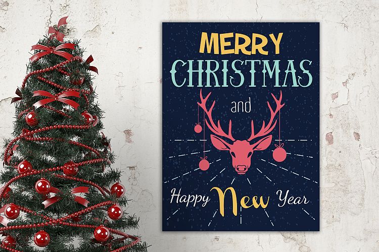 Vector christmas and new year poster with deer example image 1