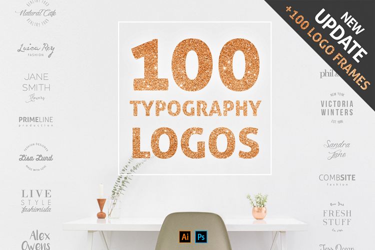 100 Typo Logos + 100 Logo Frames