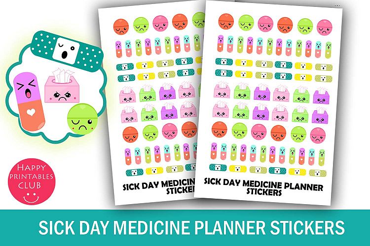 Sick Day Planner Stickers-Unwell Stickers-Pills Planner Icon
