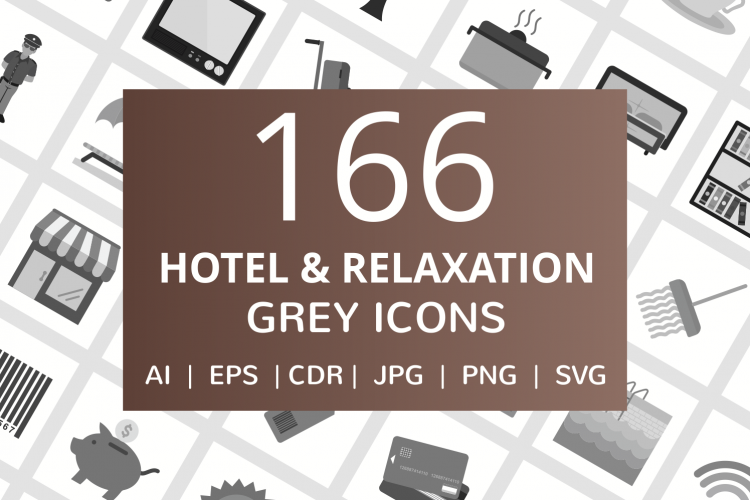 166 Hotel   Relaxation Flat Greyscale Icons