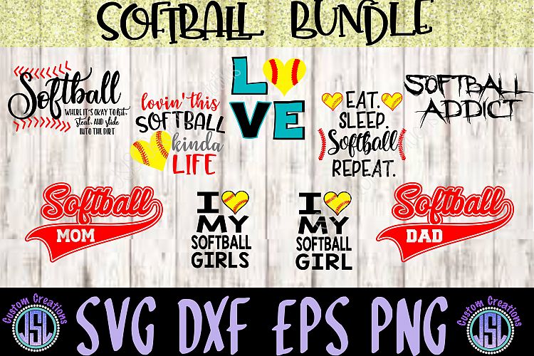 Softball Bundles- 9 Designs, SVG EPS DXF PNG Digital Downloads