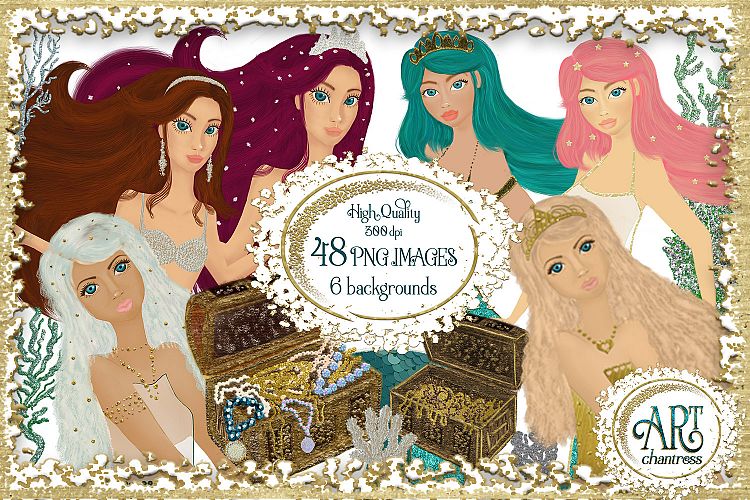 Mermaids Clipart design in Turquoise - Huge Set of : PNG files
