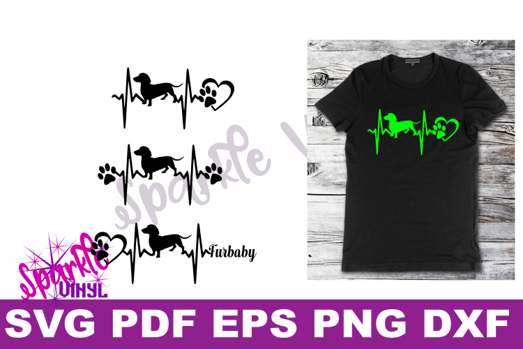 Svg dachshund heartbeat dog print printable or cut file svg bundle dxf eps pdf png files cricut silhouette dachshund gift for dog lover dachshund