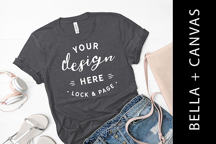 Heather Storm Bella Canvas 3001 T-Shirt Mockup Beach Style