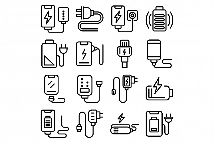 Charger icons set, outline style example image 1