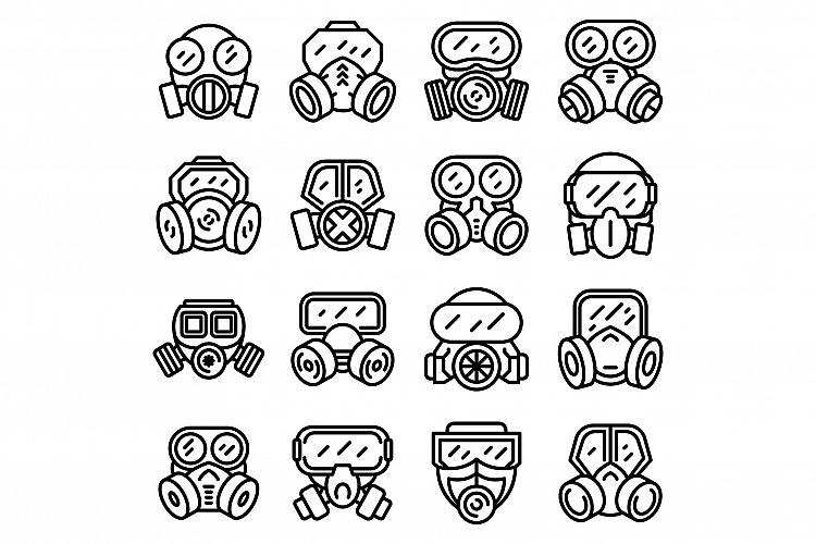 Gas mask icons set, outline style example image 1