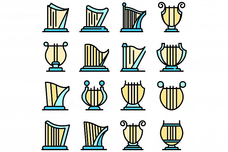 Harp icons set vector flat example image 1