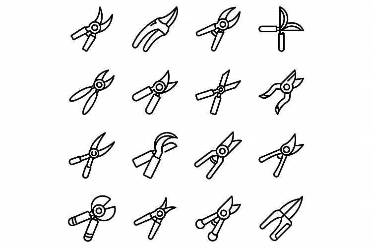 Secateurs icons set, outline style