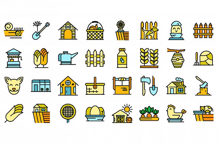 Village icons set vector flat