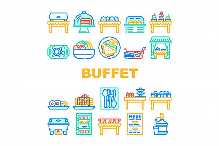 Buffet Food And Drinks Collection Icons Set Vector example image 1