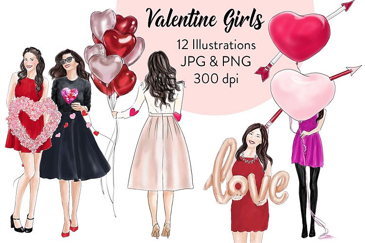 Valentine girls fashion clipart
