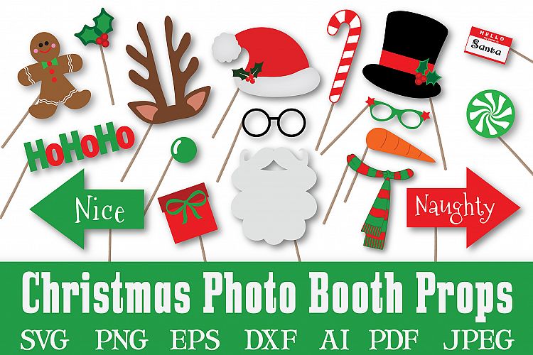 Christmas Photo Booth Props - SVG Cut File - PNG - DXF