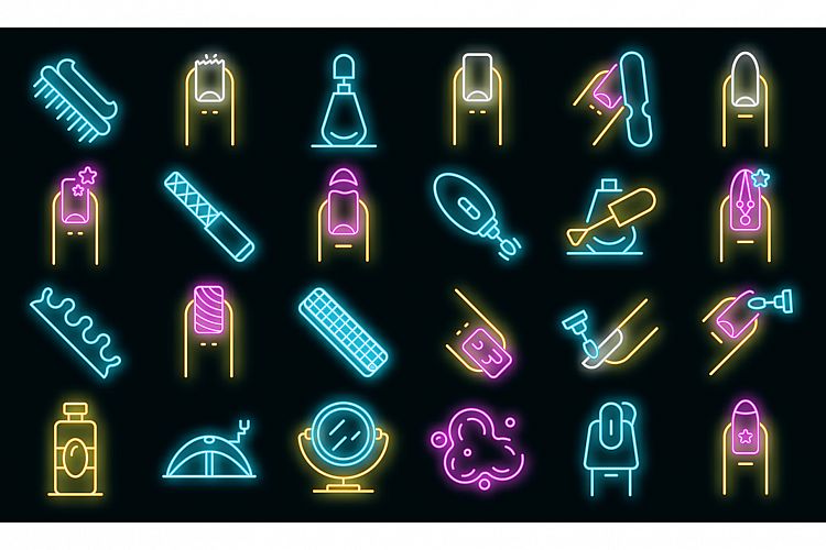 Nail icons set vector neon