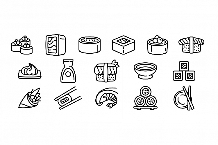 Sushi roll icons set, outline style example image 1