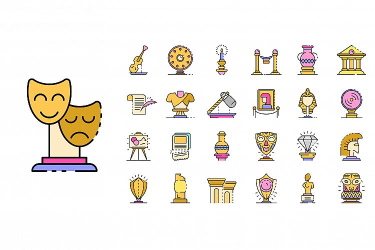 Museum icons set line color vector example image 1