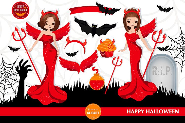 Halloween girl, Halloween illustration, Halloween devil girl