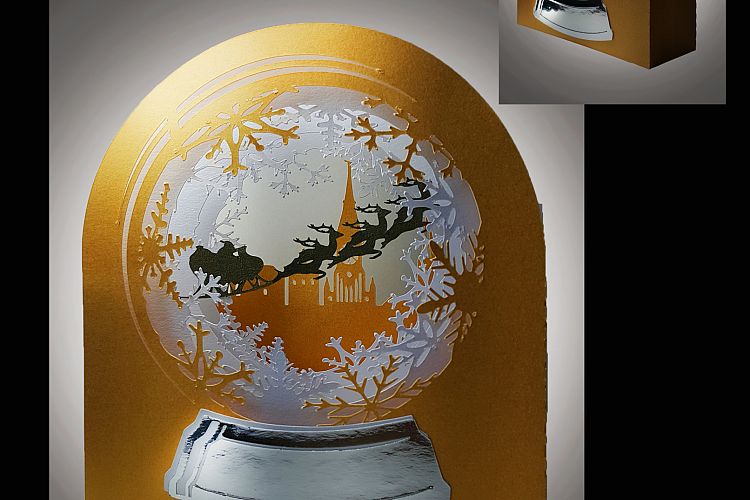3D Snow Globe Snowy Village greetings card
