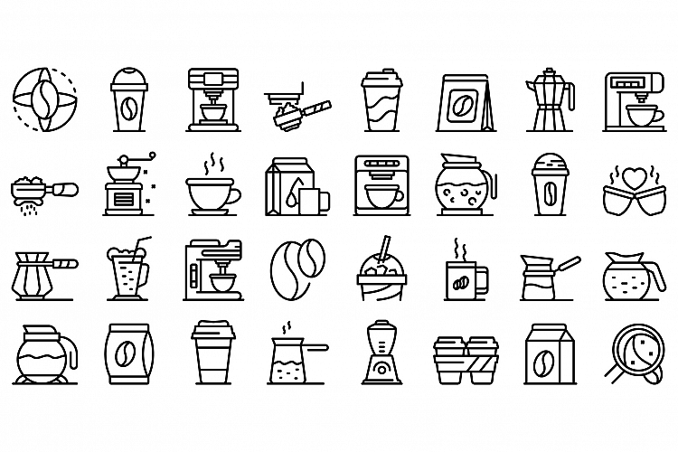 Coffee icons set, outline style example image 1