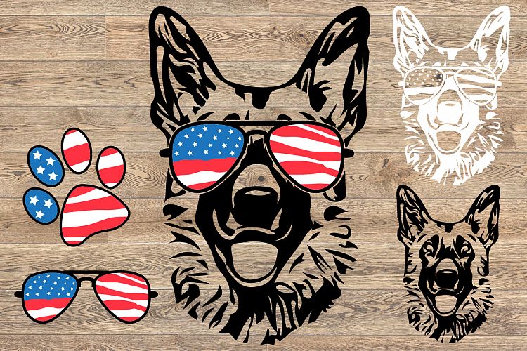 German shepherd USA Flag Glasses SVG 855s