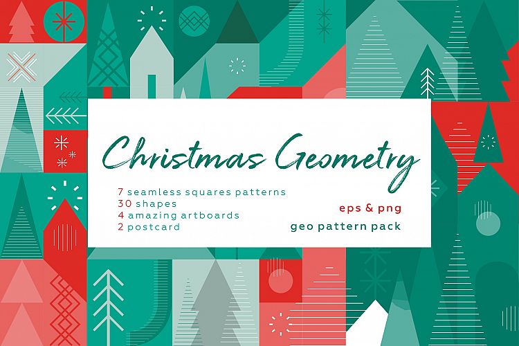 Christmas geometric pattern and postcard set.