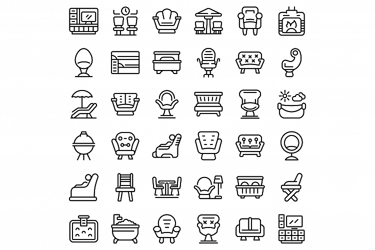 Lounge icons set, outline style