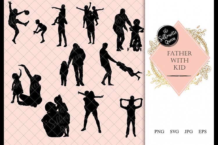 Father with Kid Silhouette, Father with Kid Clipart, SVG, cu