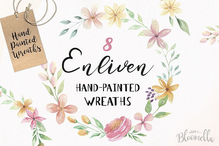 Watercolor Floral Enliven Wreaths 8 Garlands Pretty Flowers 