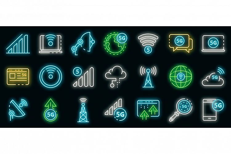 5G technology icons set vector neon example image 1