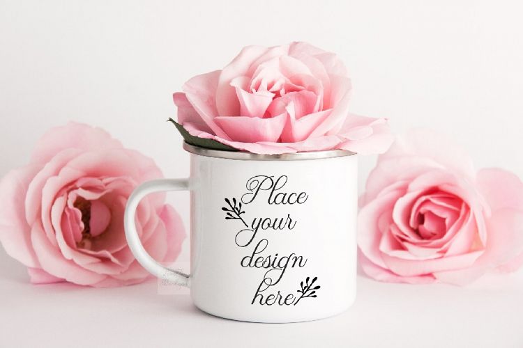 Camping mug mockup romantic feminine enamel cup mock up psd