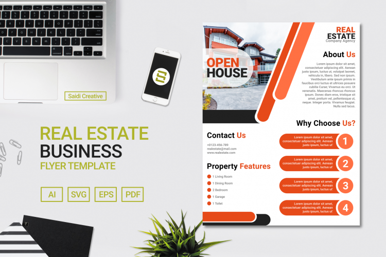 Real Estate Business Flyer Template Design with Orange Color