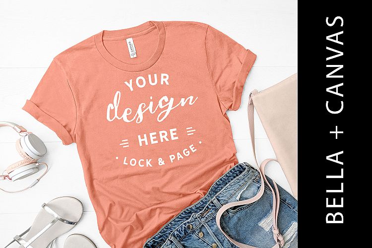 Sunset Bella Canvas 3001 T-Shirt Mockup Feminine Apparel