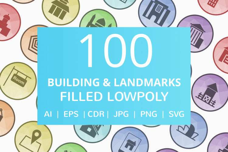 100 Building   Landmarks Filled Low Poly Icons