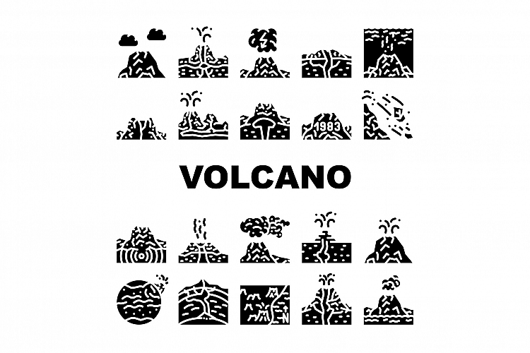 Volcano Lava Eruption Collection Icons Set Vector example image 1