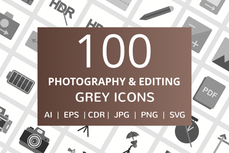 100 Photography   Picture Flat Greyscale Icons