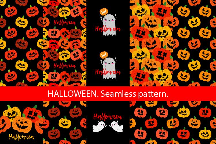 Seamless decorative vector background Happy Halloween.