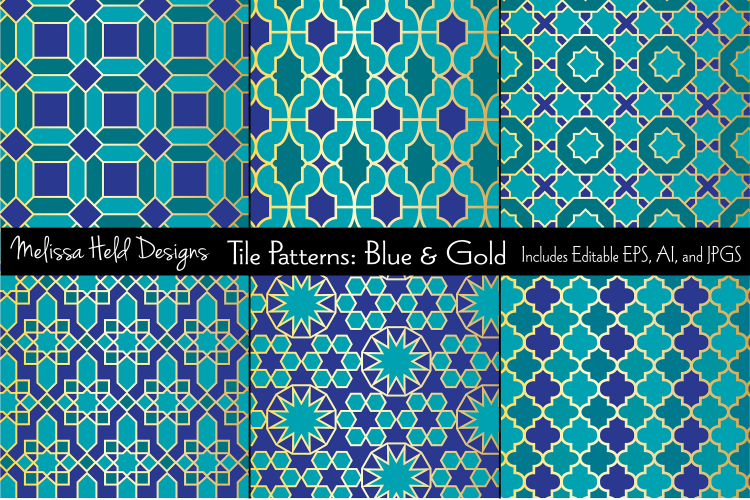 Blue   Gold Moroccan Tile Patterns