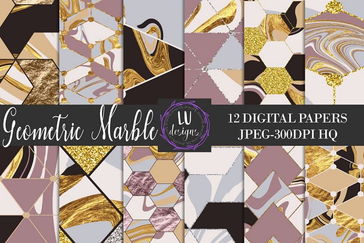 Geometric Marble Digital Papers, Geometric Backgrounds