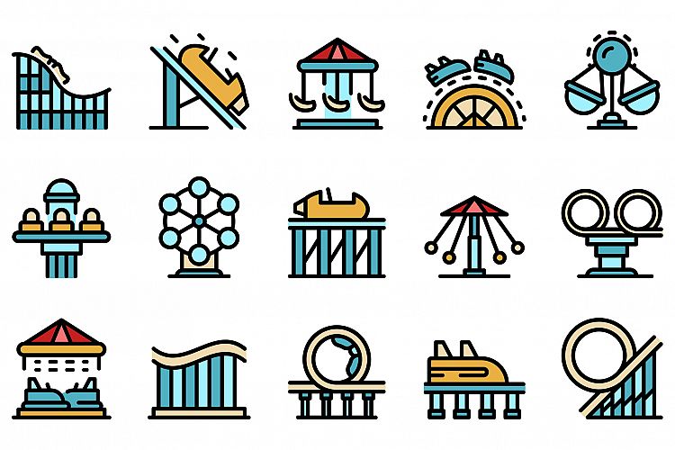 Roller coaster icons set vector flat