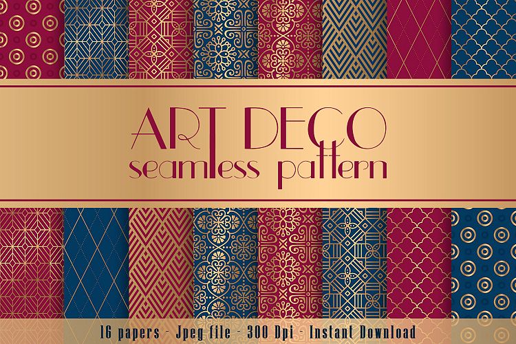 16 Navy and Burgundy Art Deco Seamless Digital Paper