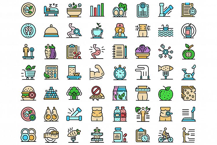 Nutritionist icons set vector flat