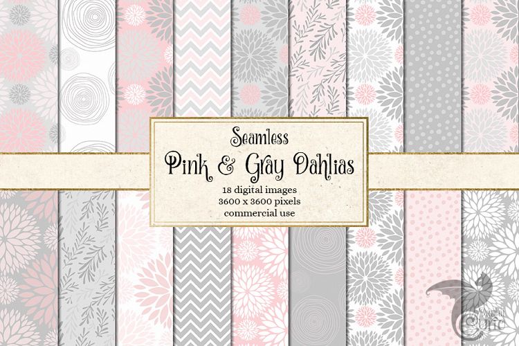 Pink and Gray Dahlia Digital Paper