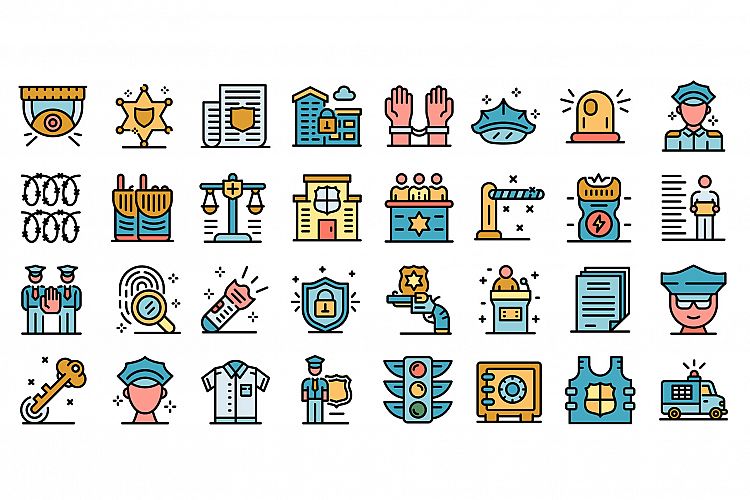 Policeman icons set line color vector