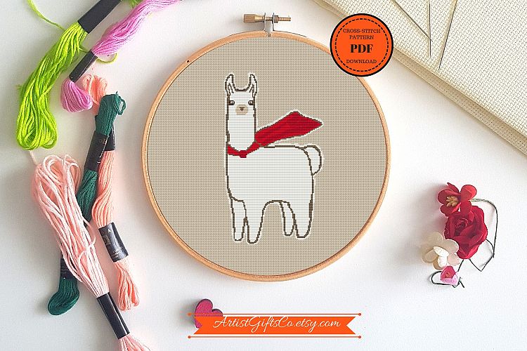 Llama Cross Stitch Pattern PDF Super hero Pajamas llama