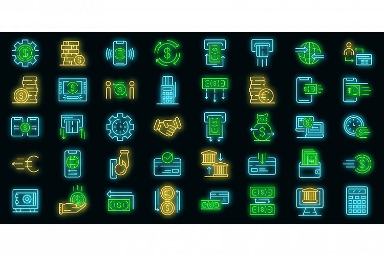 Money transfer icons set vector neon example image 1