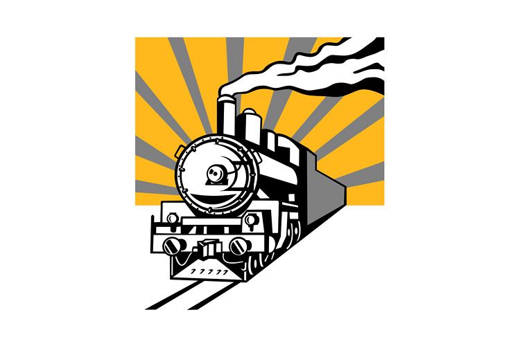 Steam Train Locomotive Sunburst Retro