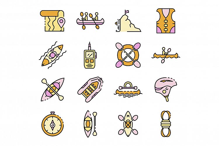 Canoeing icons set vector flat example image 1