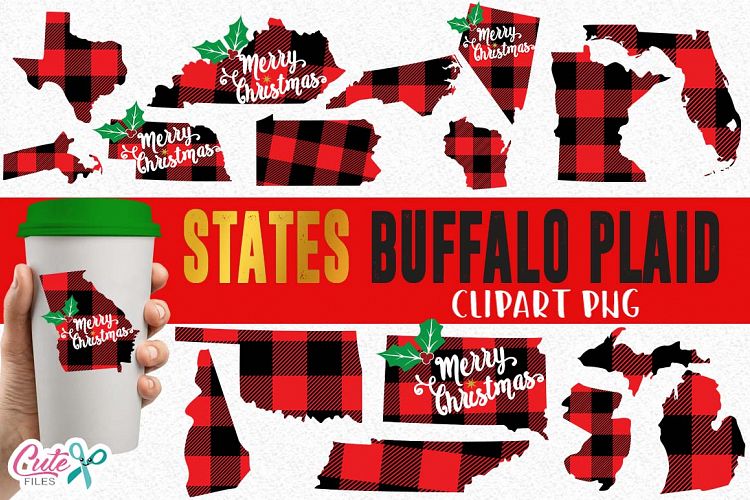 States with pattern buffalo plaid bundle, png files, clipart