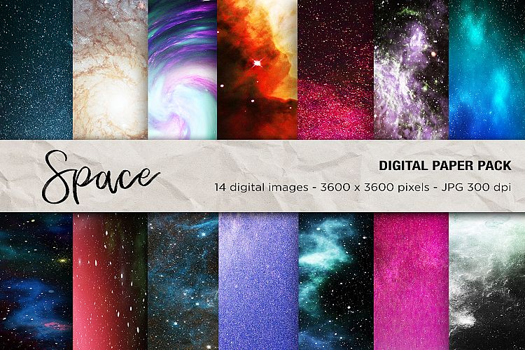 Space digital paper, Space Galaxy background, scrapbook
