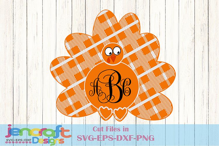 Plaid Turkey SVG - Thanksgiving Turkey Monogram Frame Svg